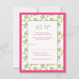 Tarjeta de respuesta de boda con damasco floral ro