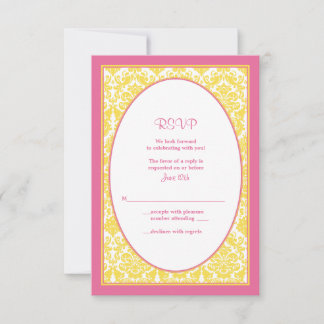 Tarjeta de respuesta de boda con damasco floral ro