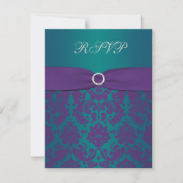 Tarjeta de respuesta de boda con damasco púrpura y