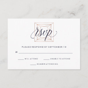 Tarjeta de respuesta de boda con diamante geométri