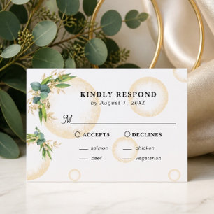 Tarjeta de respuesta de boda con esferas doradas y