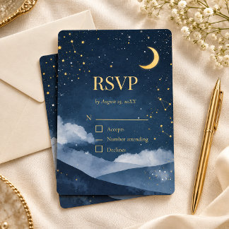 Tarjeta de respuesta de boda con estrellas doradas