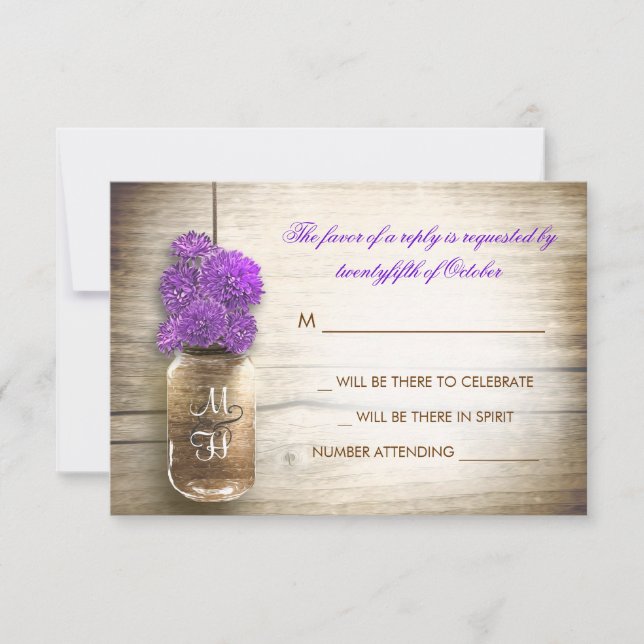 Tarjeta de respuesta de boda con florero de Mason  (Anverso)