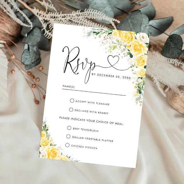 Tarjeta de respuesta de boda con flores amarillas  (Subido por el creador)