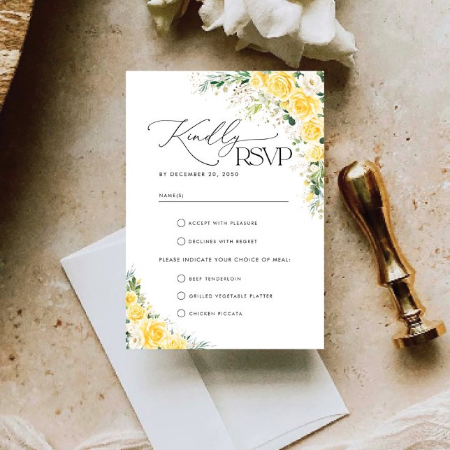 Tarjeta de respuesta de boda con flores amarillas  (Subido por el creador)