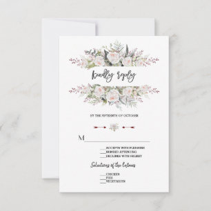 Tarjeta de respuesta de boda con flores blancas en