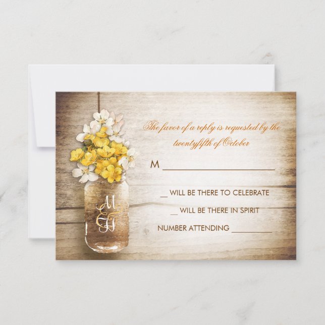 Tarjeta de respuesta de boda con flores blancas y  (Anverso)