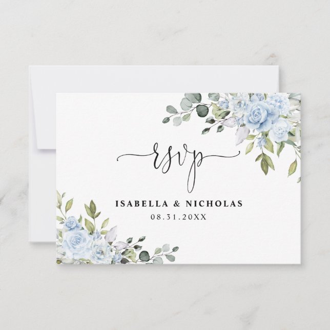Tarjeta de respuesta de boda con flores de eucalip (Anverso)