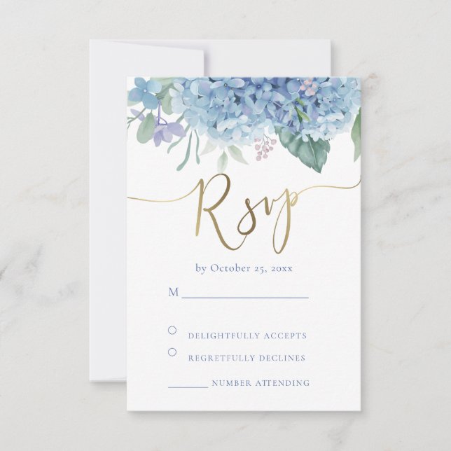 tarjeta de respuesta de boda con flores de hortens (Anverso)