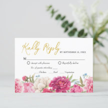 Tarjeta de respuesta de boda con flores de peonía