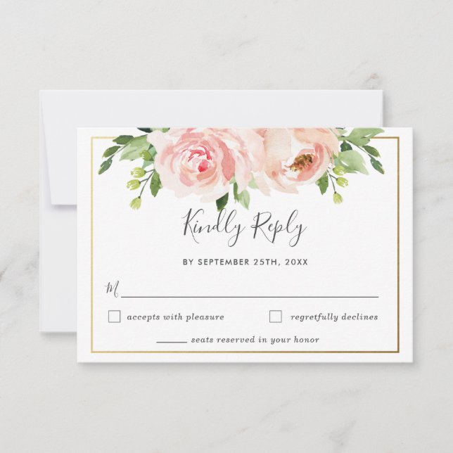 Tarjeta de respuesta de boda con flores de verde m (Anverso)