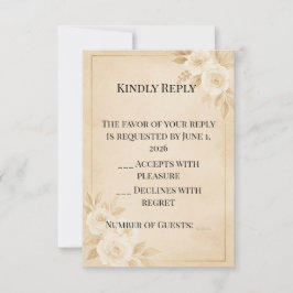 Tarjeta de respuesta de boda con flores doradas be