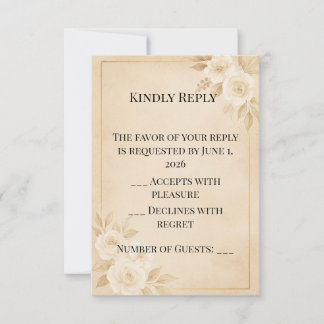 Tarjeta de respuesta de boda con flores doradas be