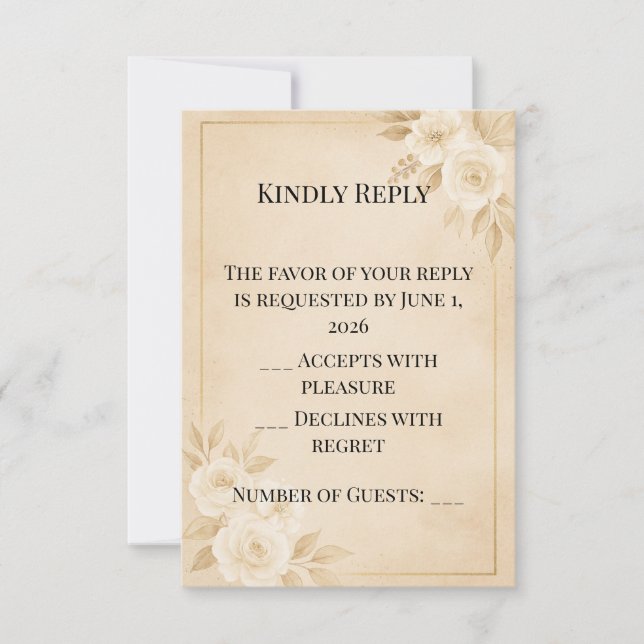 Tarjeta de respuesta de boda con flores doradas be (Anverso)