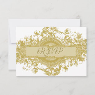 Tarjeta de respuesta de boda con flores doradas vi