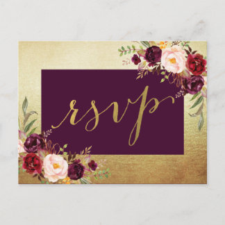 Tarjeta de respuesta de boda con flores en acuarel