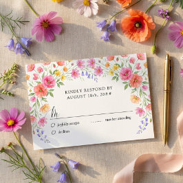 Tarjeta de respuesta de boda con flores silvestres