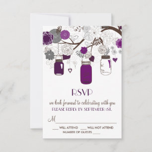 Tarjeta de respuesta de boda con flores y frascos 