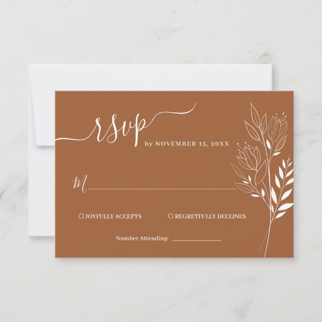 Tarjeta de respuesta de boda con follaje de flor s (Anverso)