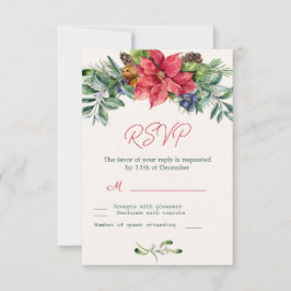 Tarjeta de respuesta de boda con follaje de poinse
