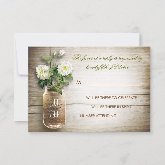 tarjeta de respuesta de boda con frasco de Mason y (Anverso)