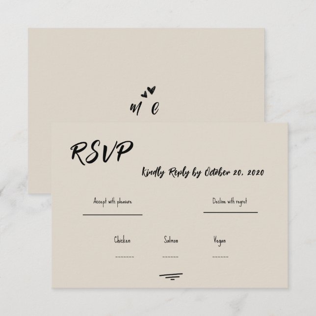 Tarjeta de respuesta de boda con garabatos escrito (Anverso / Reverso)