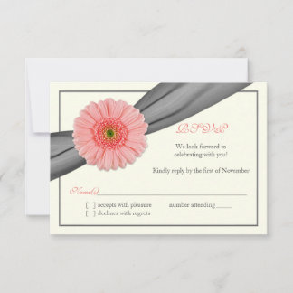 Tarjeta de respuesta de boda con gerbera coral pál