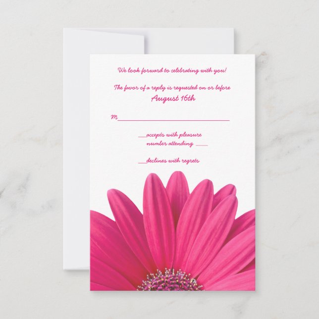 Tarjeta de respuesta de boda con Gerbera rosa (Anverso)