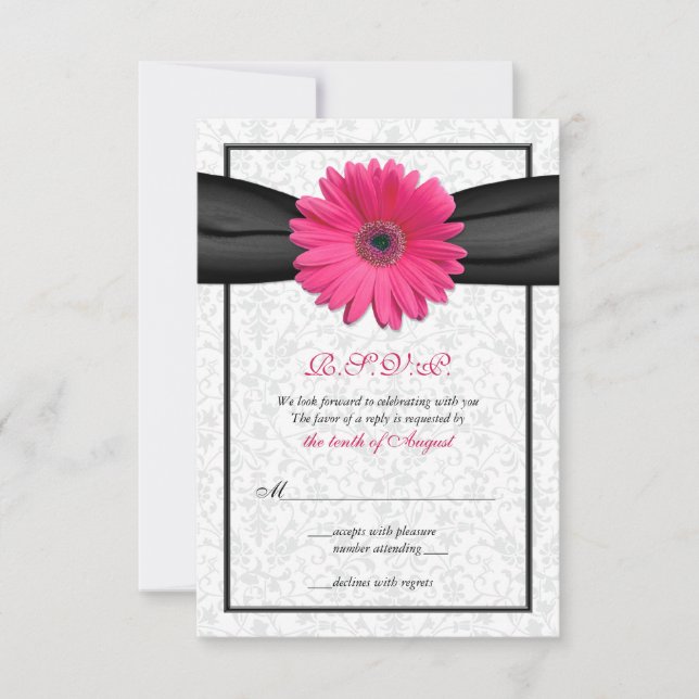 Tarjeta de respuesta de boda con gerbera rosa y ci (Anverso)