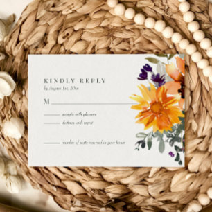 Tarjeta de respuesta de boda con girasoles silvest