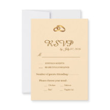 Tarjeta de respuesta de boda con guión dorado