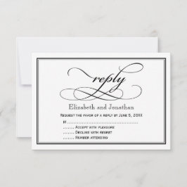 Tarjeta de respuesta de boda con guión en blanco y