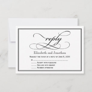 Tarjeta de respuesta de boda con guión en blanco y