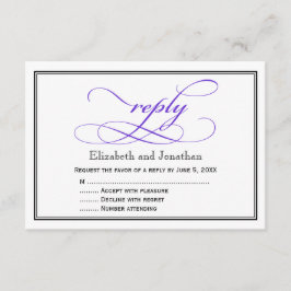 Tarjeta de respuesta de boda con guión morado y bl
