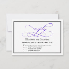 Tarjeta de respuesta de boda con guión morado y bl