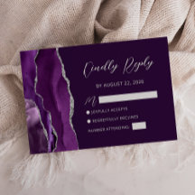 Tarjeta de respuesta de boda con guión plateado y