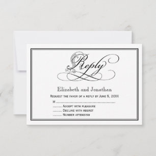 Tarjeta de respuesta de boda con guión real en bla