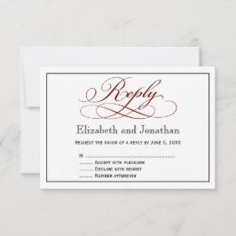 Tarjeta de respuesta de boda con guión rojo profun