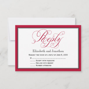 Tarjeta de respuesta de boda con guión rojo rosa n