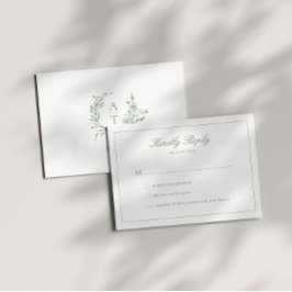 Tarjeta de respuesta de boda con guion verde y cre