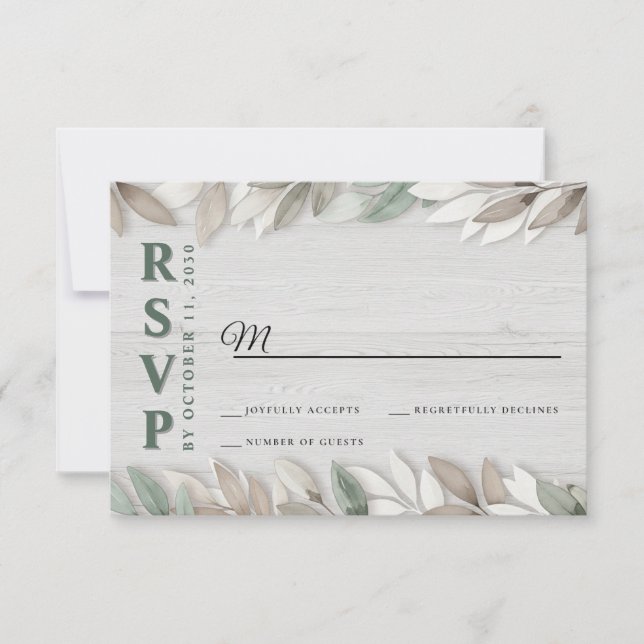 Tarjeta de Respuesta de Boda con Hojas de Acuarela (Anverso)