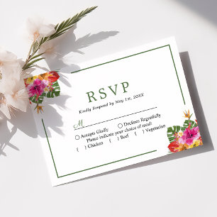 Tarjeta de Respuesta de Boda con Hojas de Palma Fl