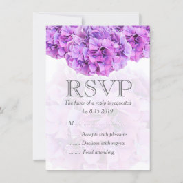 Tarjeta de respuesta de boda con hortensias púrpur