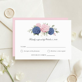 Tarjeta de respuesta de boda con hortensias rosada