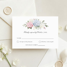 Tarjeta de respuesta de boda con hortensias rosada