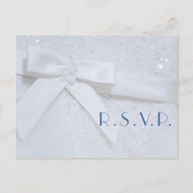 Tarjeta de respuesta de boda con lazo blanco y tip (Anverso)