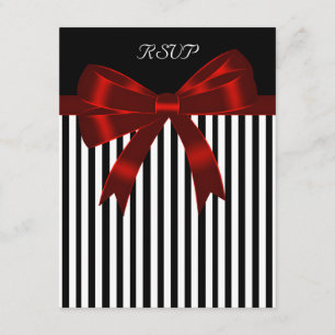 Tarjeta de respuesta de boda con lazo rojo y franj