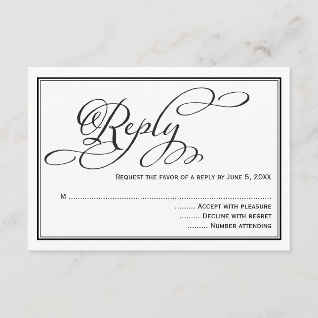 Tarjeta de respuesta de boda con letra de caligraf (Anverso)