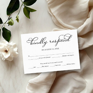 Tarjeta de respuesta de boda con letra negra elega