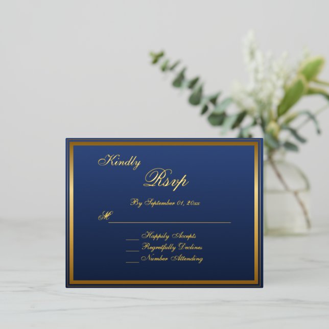 Tarjeta de respuesta de boda con letra script dora (Anverso de pie)